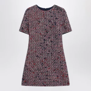 GUCCI Blue and red bouclé wool dress