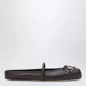 GUCCI Dark brown leather mules with Horsebit detail