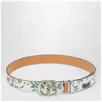 GUCCI GG Marmont reversible belt in brown/white leather with Flora print