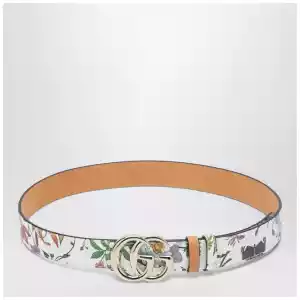 GUCCI GG Marmont reversible belt in brown/white leather with Flora print