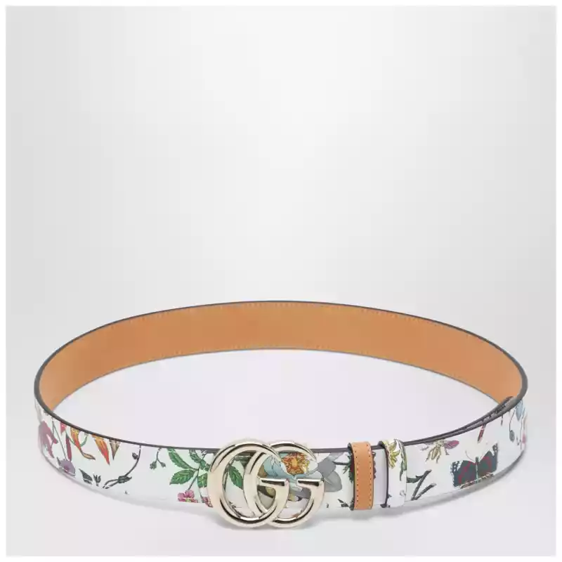 GUCCI GG Marmont reversible belt in brown/white leather with Flora print