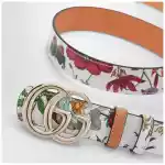 GUCCI GG Marmont reversible belt in brown/white leather with Flora print