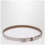 GUCCI Thin reversible GG Marmont belt in pink/sand