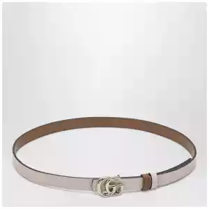 GUCCI Thin reversible GG Marmont belt in pink/sand
