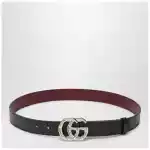 GUCCI Black leather belt with bamboo GG Marmont buckle