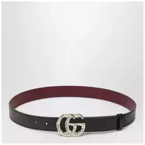 GUCCI Black leather belt with bamboo GG Marmont buckle