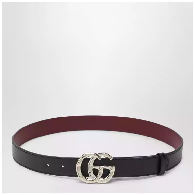 GUCCI Black leather belt with bamboo GG Marmont buckle