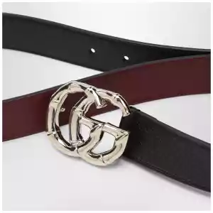 GUCCI Black leather belt with bamboo GG Marmont buckle