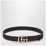 GUCCI Brown suede belt with bamboo GG Marmont buckle