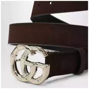 GUCCI Brown suede belt with bamboo GG Marmont buckle