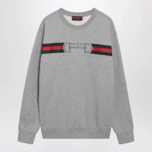 GUCCI Grey cotton jersey sweatshirt with logo print