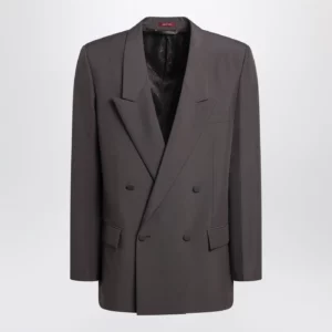 GUCCI Brown double-breasted jacket in technical panama fabric