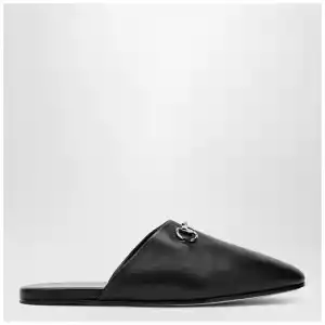 GUCCI Black leather mules with Horsebit