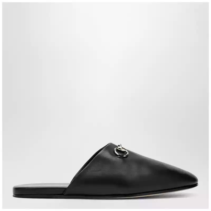 GUCCI Black leather mules with Horsebit
