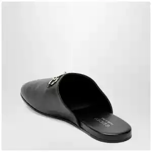 GUCCI Black leather mules with Horsebit