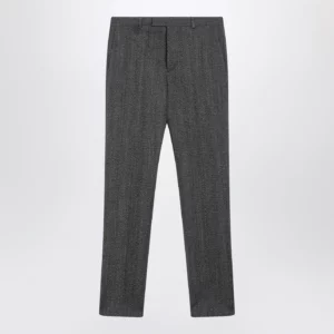 GUCCI White/black mouliné fabric trousers