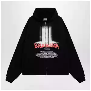 Balenciaga Oversized zip hoodie in black cotton