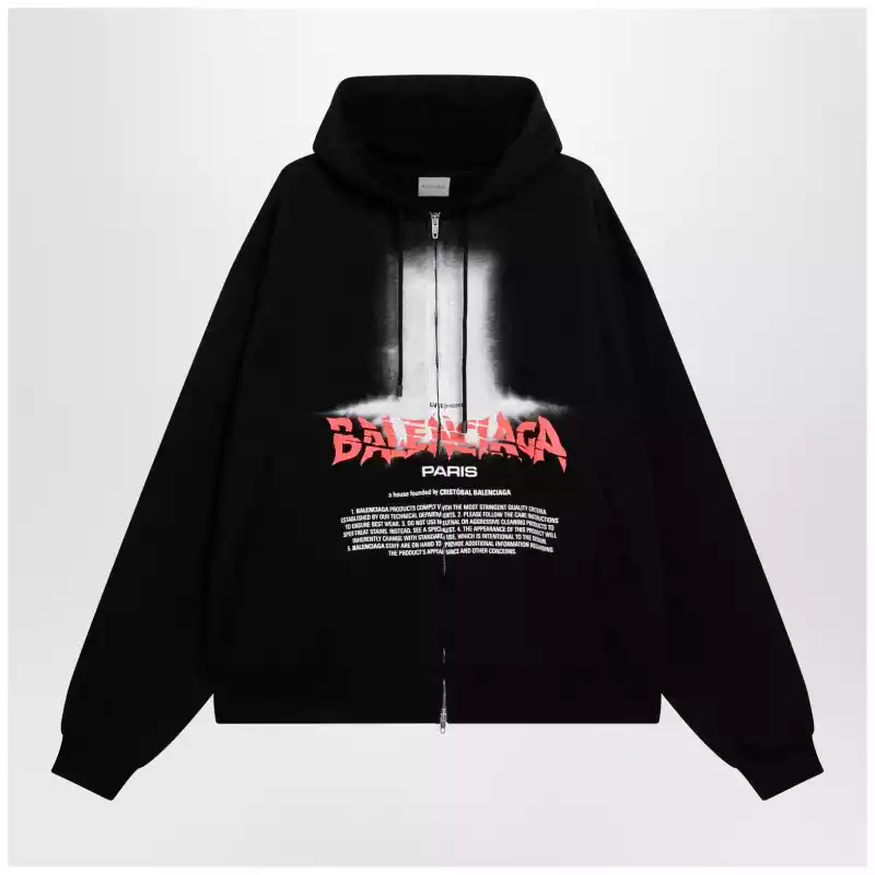 850338TUVQ9_T_BALEN-1000.x Balenciaga Oversized zip hoodie in black cotton