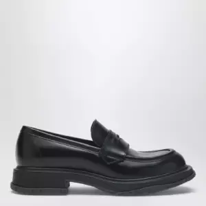 GUCCI Black leather loafer with logo