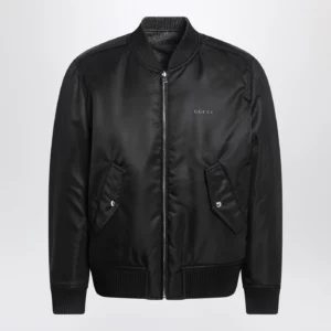 GUCCI Reversible bomber jacket in black/white mouliné fabric