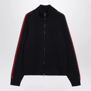 GUCCI Dark blue wool zip-up cardigan
