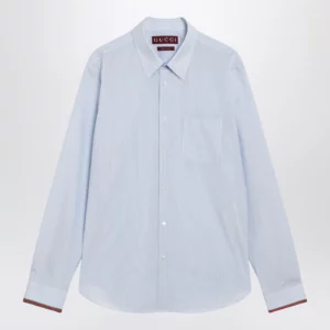 GUCCI Light blue striped shirt with Web detail