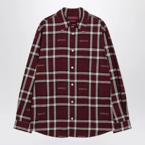 GUCCI Burgundy cotton jacquard tartan shirt