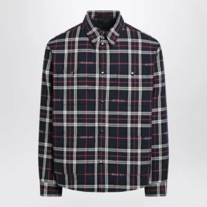 GUCCI Blue cotton jacquard tartan shirt