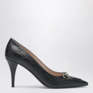GUCCI Black GG leather pumps with Horsebit