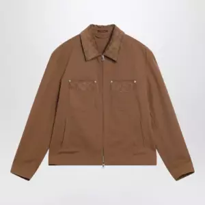 GUCCI Camel zip-up jacket with GG details