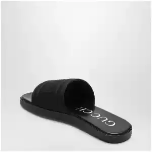 GUCCI Black jacquard fabric slides