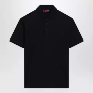 GUCCI Midnight blue stretch cotton piqué polo shirt