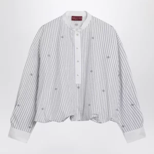 GUCCI Purple striped cotton blouse with GG embroidery