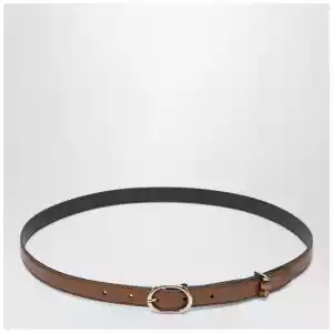 GUCCI Thin brown belt with oval buckle