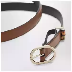 GUCCI Thin brown belt with oval buckle