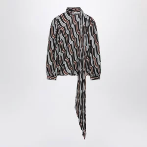 GUCCI Grey/brown printed silk twill blouse