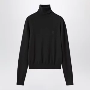 GUCCI Black Wool Turtleneck With Logo Embroidery