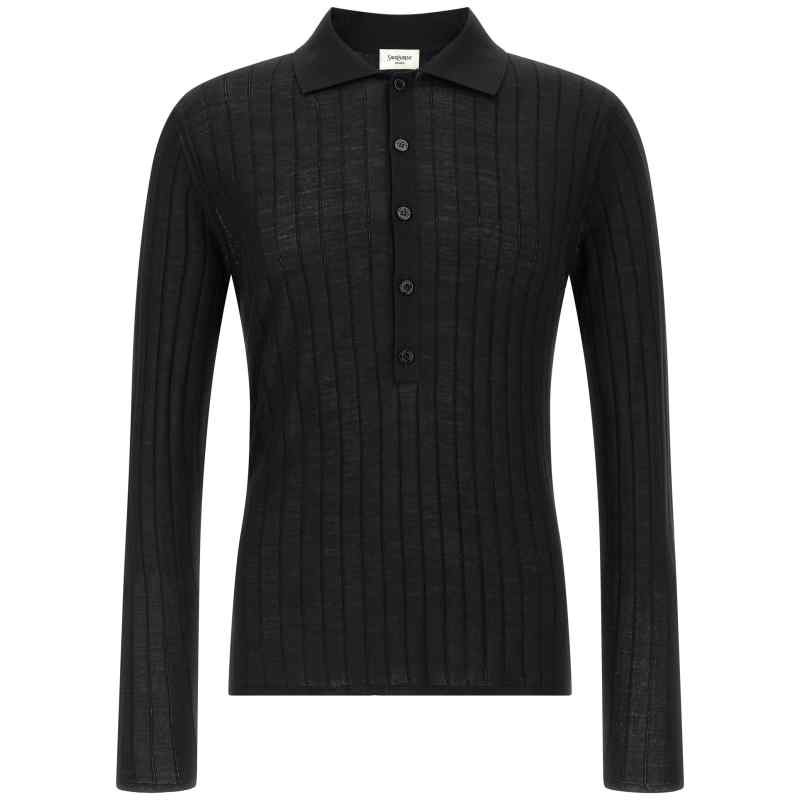 Saint Laurent Pointelle Wool Polo Shirt