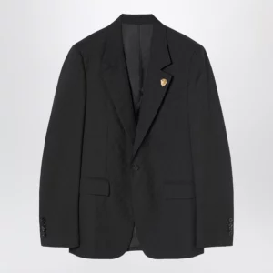 GUCCI Black Single-Breasted GG Wool Jacket