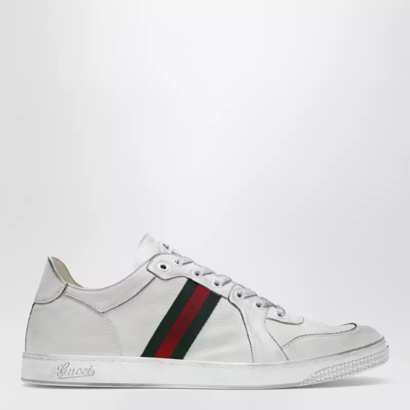 GUCCI Stretch Sneakers in white leather with worn effect
