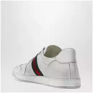 GUCCI Stretch Sneakers in white leather with worn effect