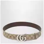 GUCCI Flat Marmont belt in sand GG fabric