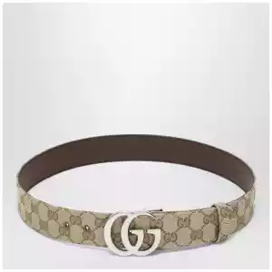 GUCCI Flat Marmont belt in sand GG fabric