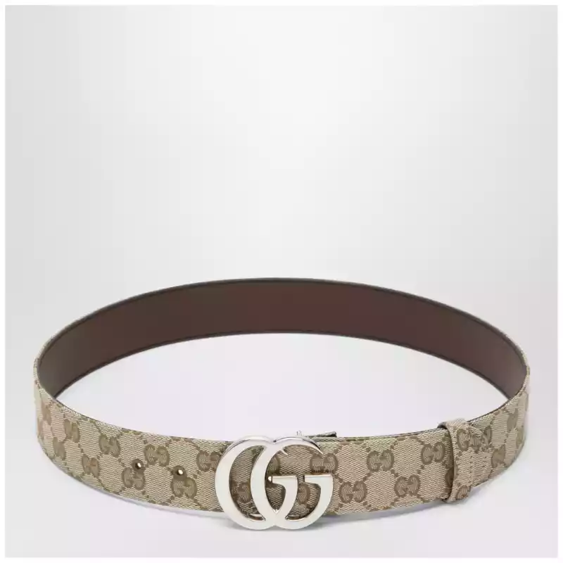 GUCCI Flat Marmont belt in sand GG fabric