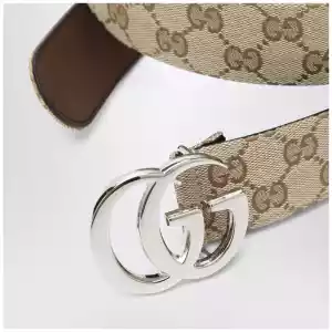 GUCCI Flat Marmont belt in sand GG fabric