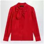 GUCCI Red silk jacquard shirt with Interlocking GG chain motif