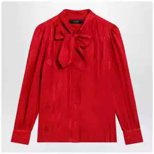 GUCCI Red silk jacquard shirt with Interlocking GG chain motif