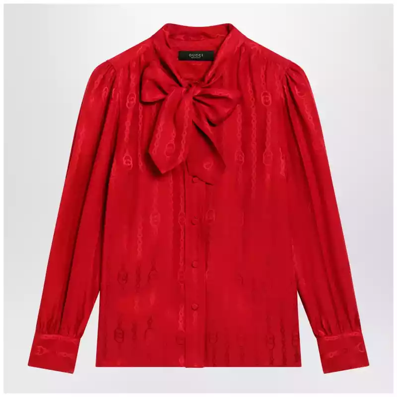 GUCCI Red silk jacquard shirt with Interlocking GG chain motif