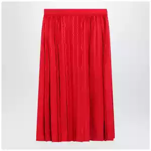 GUCCI Pleated silk jacquard midi skirt with GG chain in Fire