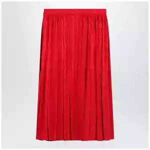 GUCCI Pleated silk jacquard midi skirt with GG chain in Fire